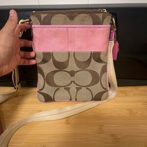 Y2K Coach Signature Pink and Tan Crossbody Bag